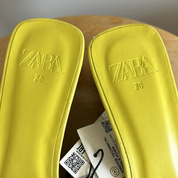 Zara KITTEN BLOCK HEELED MULES LEATHER SANDALS SLIP ON SLIPPERS GREEN 7.5 38 - Picture 17 of 17